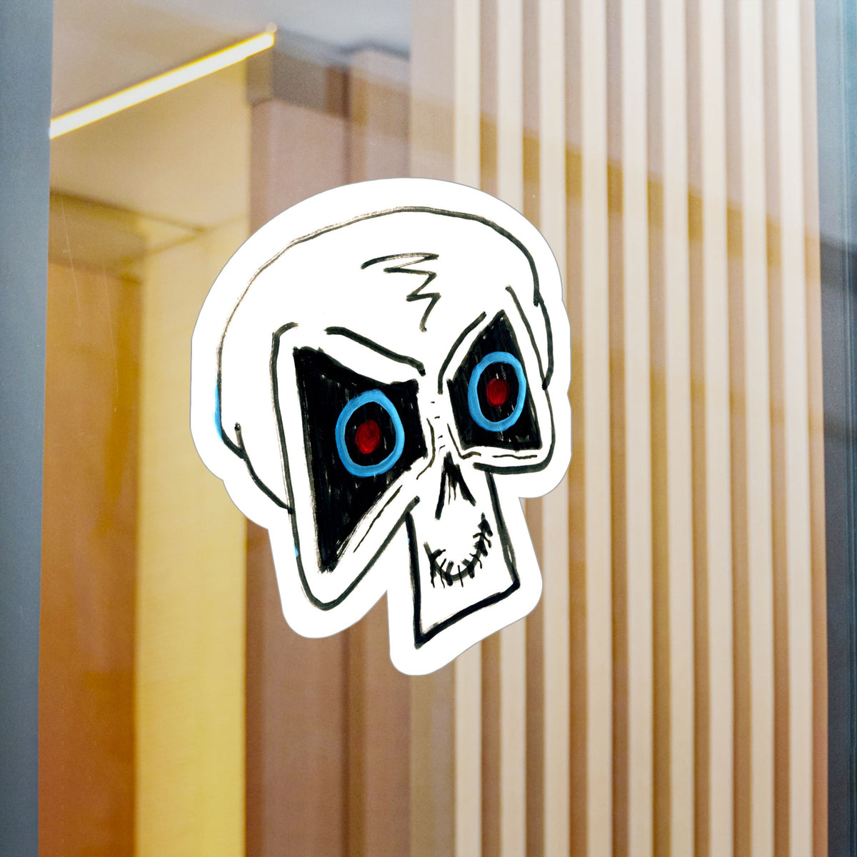 "LOCKED IN" Skull Vinyl Sticker – Kiss-Cut Decal with Blue & Red Eyes