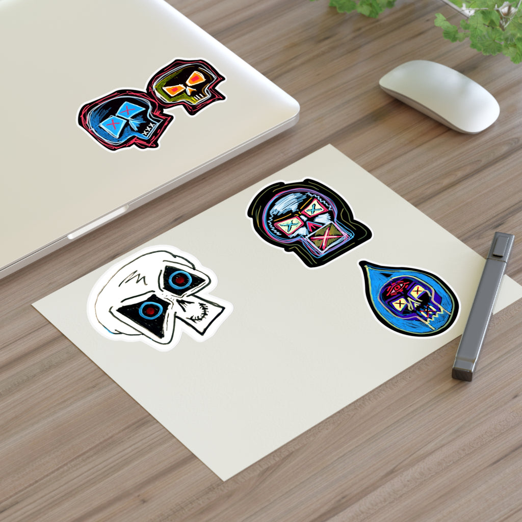 Second Set - Skull Pop Sticker Sheet — Neon Grunge Skull Face Stickers for Junk Journal