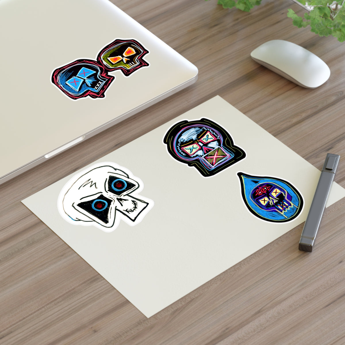 Second Set - Skull Pop Sticker Sheet — Neon Grunge Skull Face Stickers for Junk Journal
