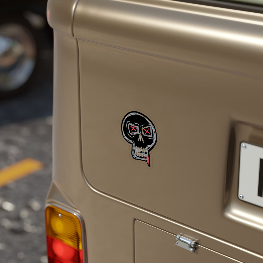 Still Here Car Decal - Die-Cut Outdoor Sticker — Transparent Weatherproof Skull with Red X Eyes
