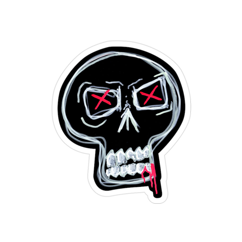 Still Here Car Decal - Die-Cut Outdoor Sticker — Transparent Weatherproof Skull with Red X Eyes