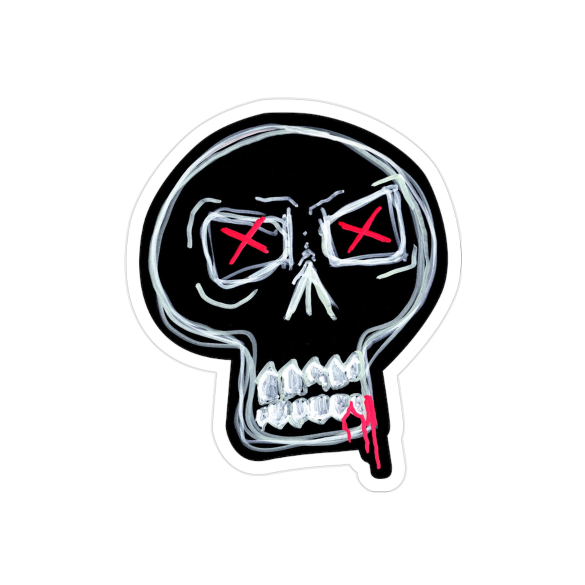Still Here Car Decal - Die-Cut Outdoor Sticker — Transparent Weatherproof Skull with Red X Eyes