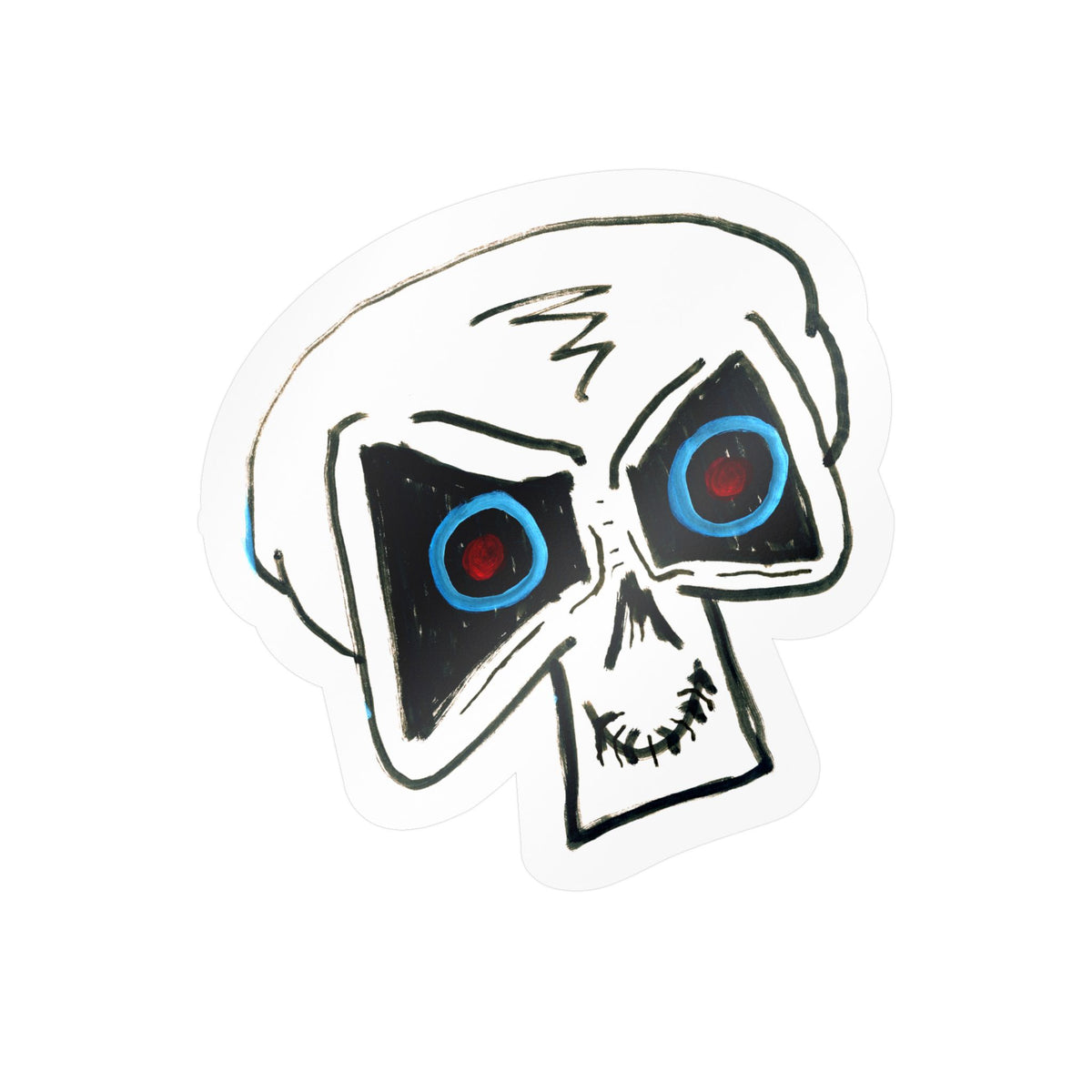 "LOCKED IN" Skull Vinyl Sticker – Kiss-Cut Decal with Blue & Red Eyes