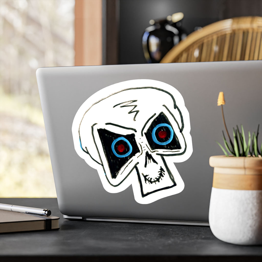 "LOCKED IN" Skull Vinyl Sticker – Kiss-Cut Decal with Blue & Red Eyes