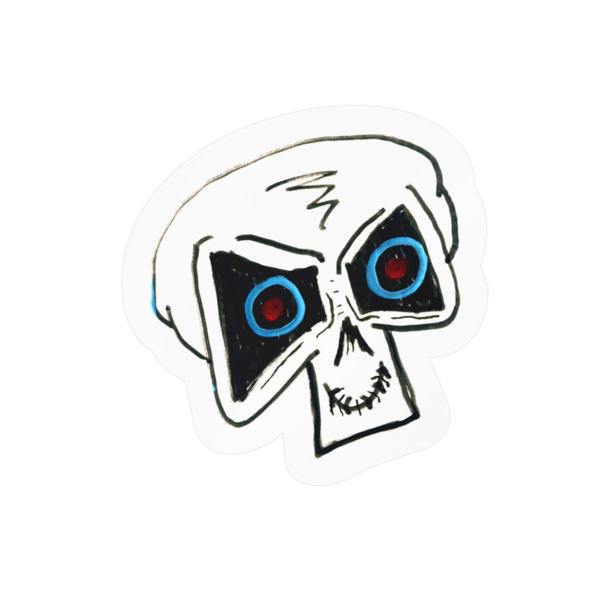 "LOCKED IN" Skull Vinyl Sticker – Kiss-Cut Decal with Blue & Red Eyes