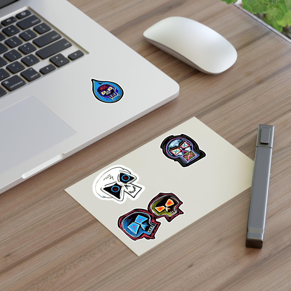 Second Set - Skull Pop Sticker Sheet — Neon Grunge Skull Face Stickers for Junk Journal