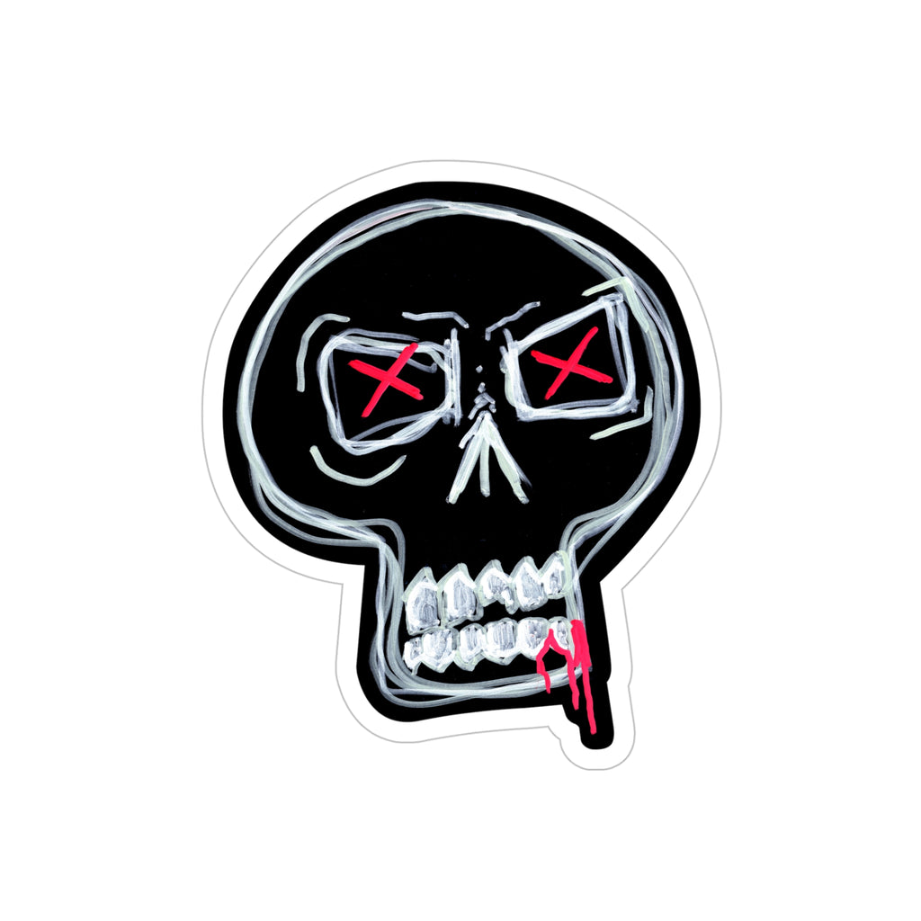 Still Here Car Decal - Die-Cut Outdoor Sticker — Transparent Weatherproof Skull with Red X Eyes