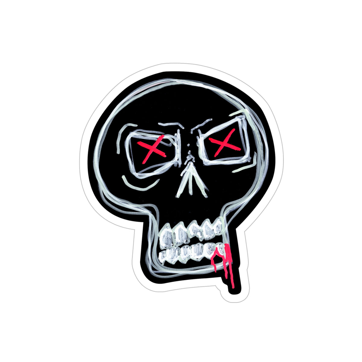 Still Here Car Decal - Die-Cut Outdoor Sticker — Transparent Weatherproof Skull with Red X Eyes
