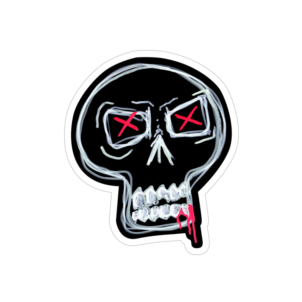 Still Here Car Decal - Die-Cut Outdoor Sticker — Transparent Weatherproof Skull with Red X Eyes