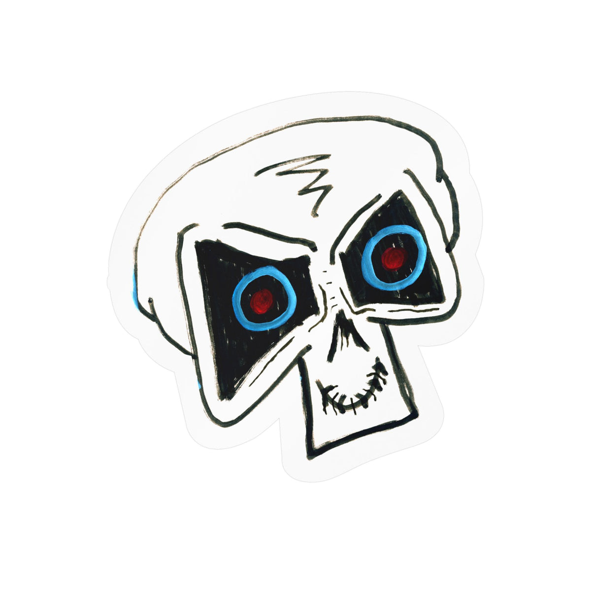 "LOCKED IN" Skull Vinyl Sticker – Kiss-Cut Decal with Blue & Red Eyes