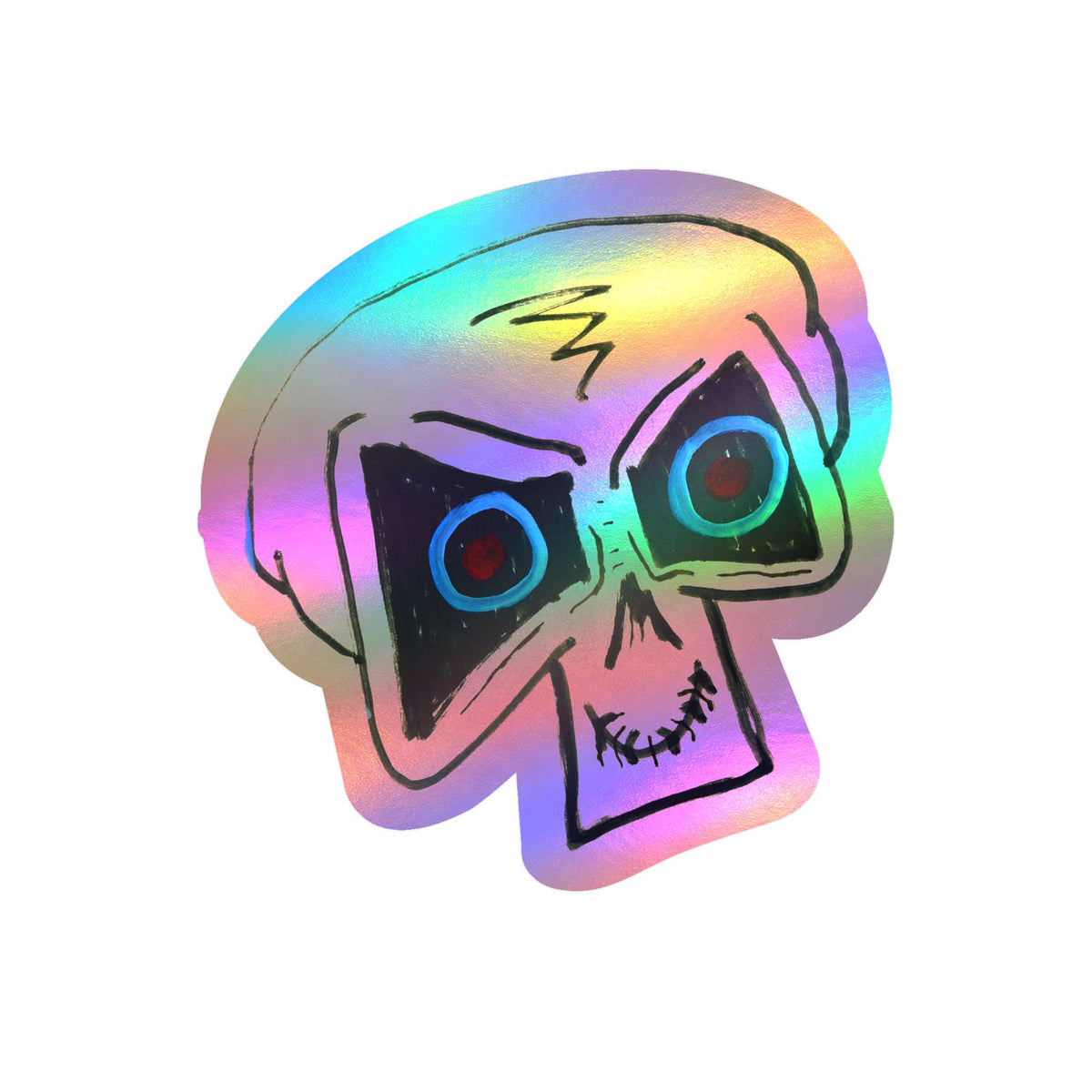 "LOCKED IN" Skull Vinyl Sticker – Kiss-Cut Decal with Blue & Red Eyes