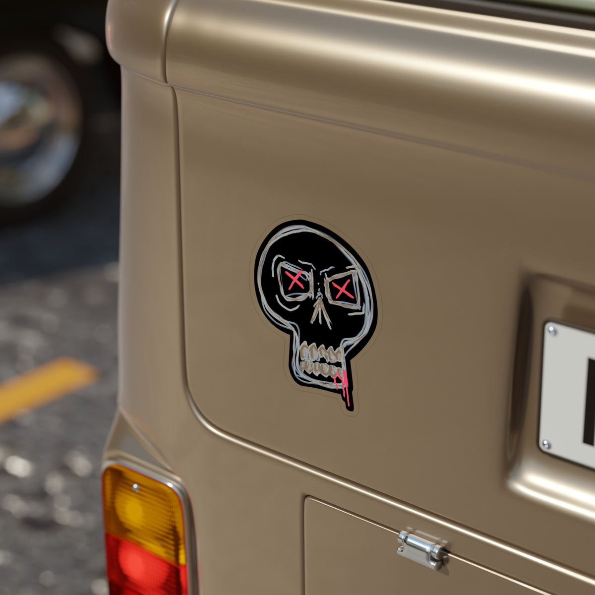 Still Here Car Decal - Die-Cut Outdoor Sticker — Transparent Weatherproof Skull with Red X Eyes