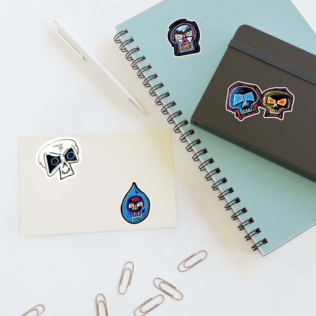 Second Set - Skull Pop Sticker Sheet — Neon Grunge Skull Face Stickers for Junk Journal