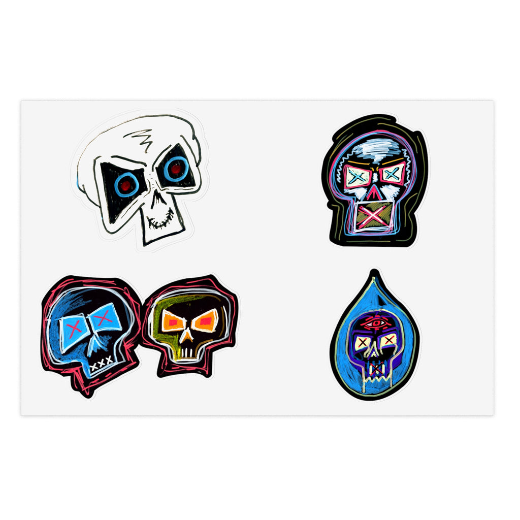 Second Set - Skull Pop Sticker Sheet — Neon Grunge Skull Face Stickers for Junk Journal