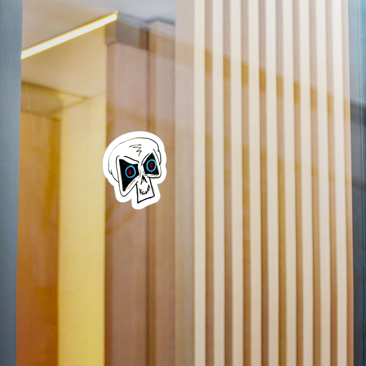 "LOCKED IN" Skull Vinyl Sticker – Kiss-Cut Decal with Blue & Red Eyes