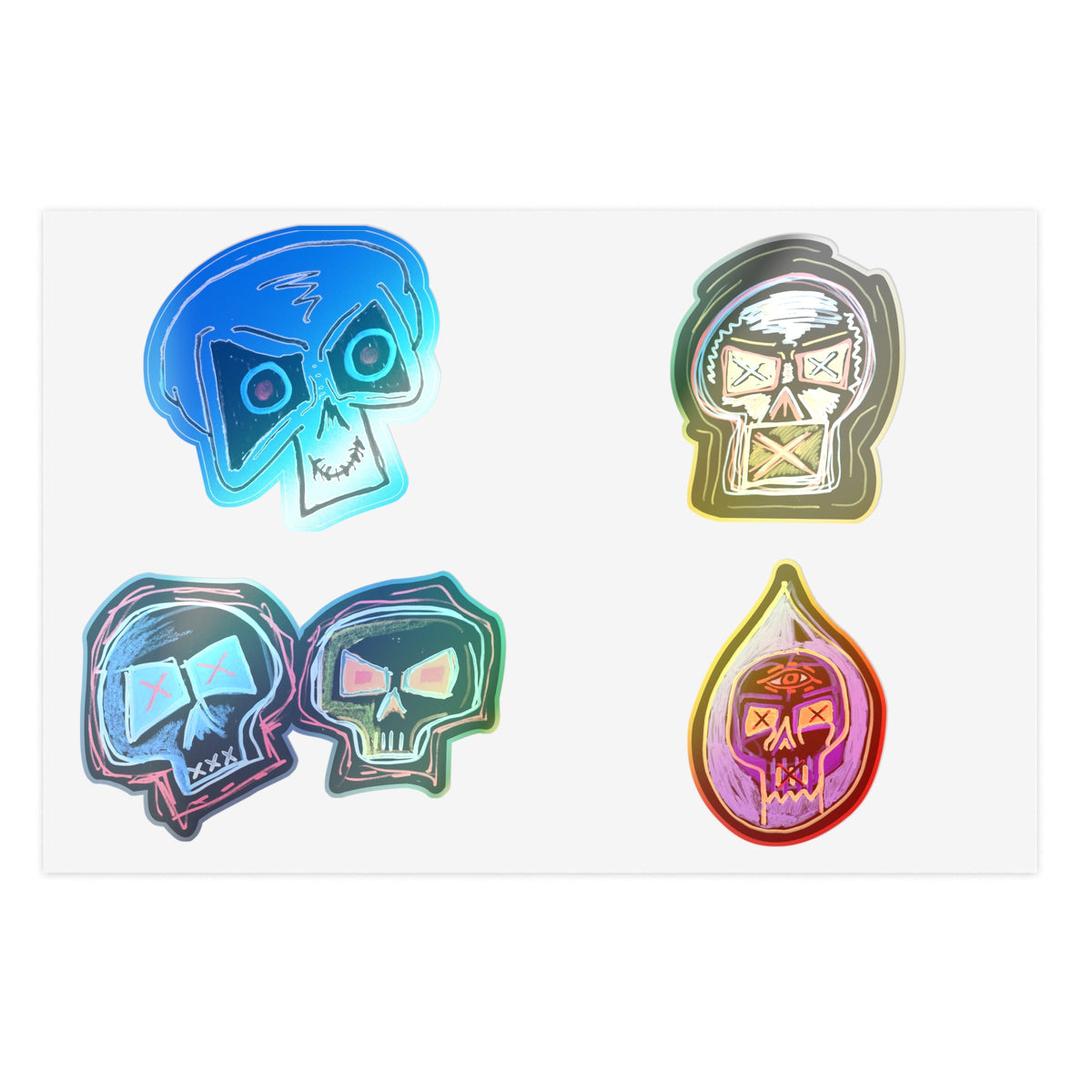 Second Set - Skull Pop Sticker Sheet — Neon Grunge Skull Face Stickers for Junk Journal