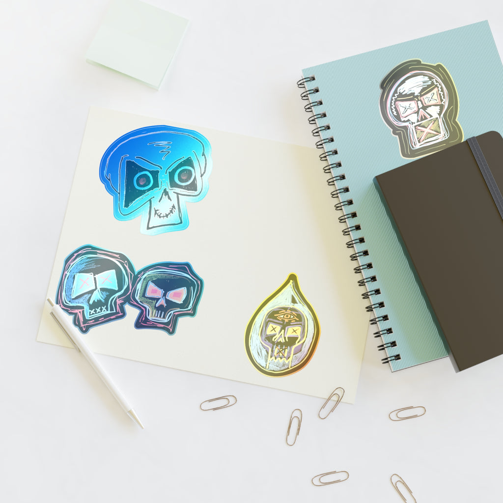 Second Set - Skull Pop Sticker Sheet — Neon Grunge Skull Face Stickers for Junk Journal