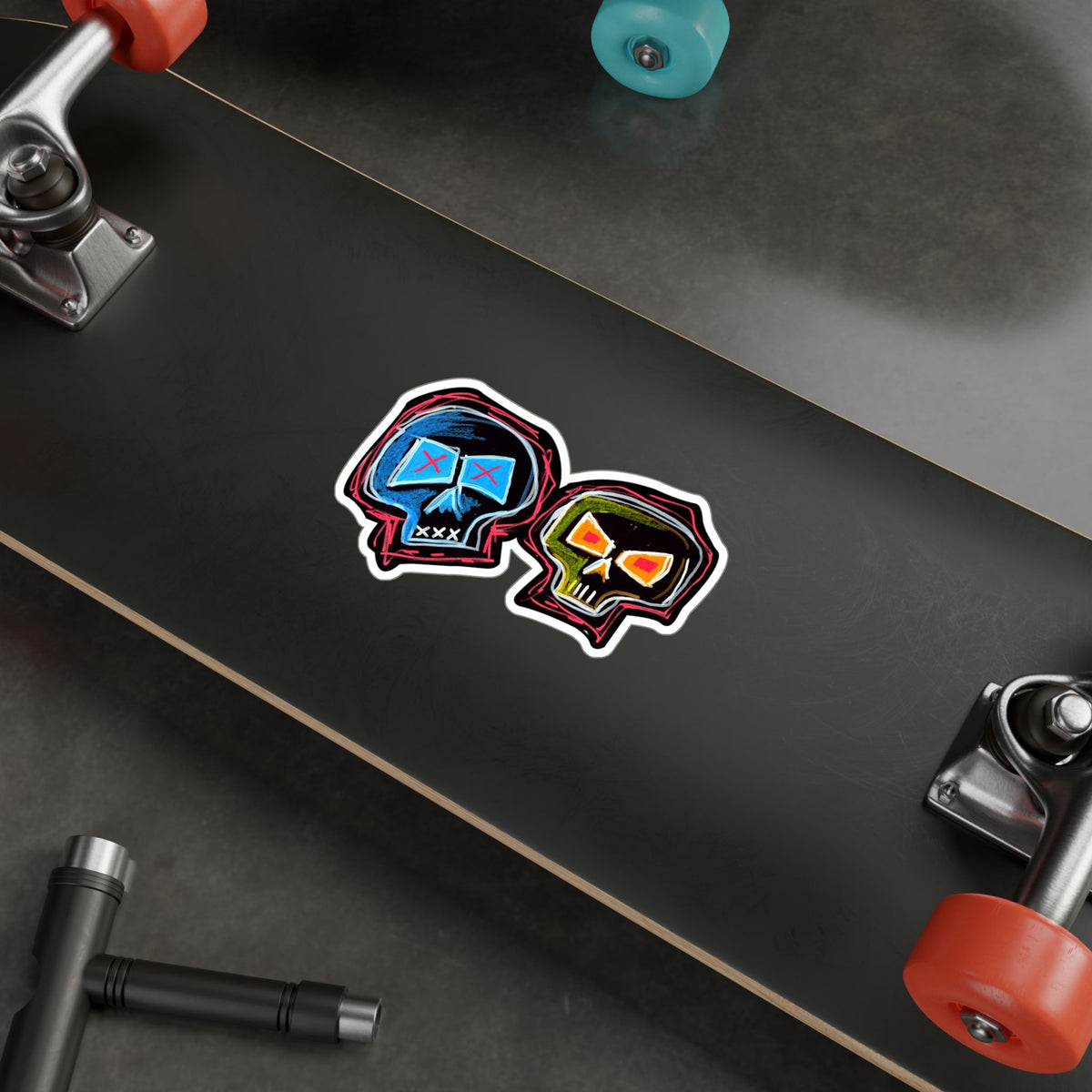 "DUALITY" Kiss-Cut Vinyl Decal — Neon Mask Duo Sticker (Waterproof Laptop & Car Sticker)
