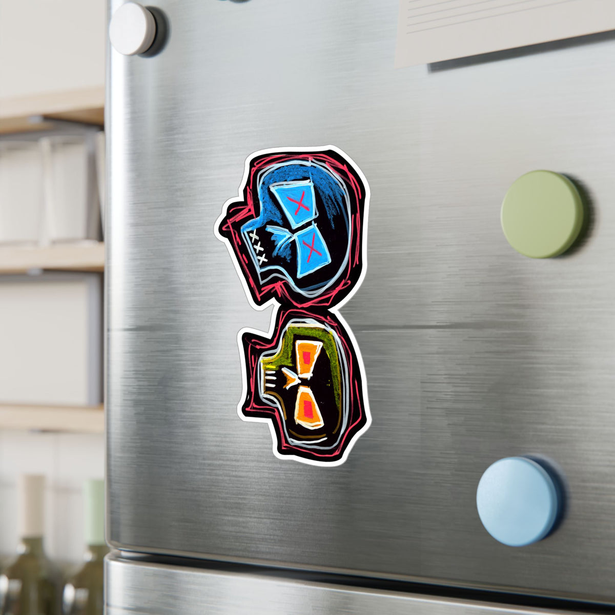 "DUALITY" Kiss-Cut Vinyl Decal — Neon Mask Duo Sticker (Waterproof Laptop & Car Sticker)