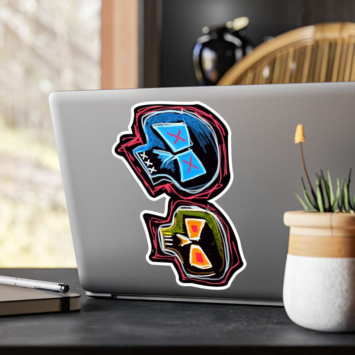 "DUALITY" Kiss-Cut Vinyl Decal — Neon Mask Duo Sticker (Waterproof Laptop & Car Sticker)