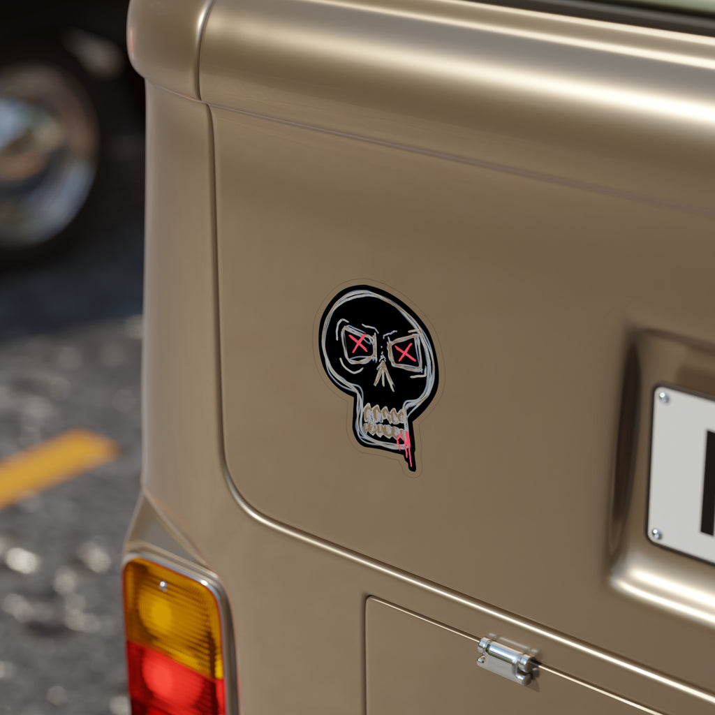 Still Here Car Decal - Die-Cut Outdoor Sticker — Transparent Weatherproof Skull with Red X Eyes