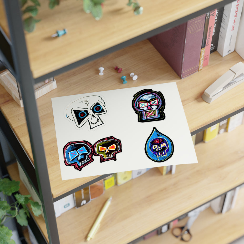 Second Set - Skull Pop Sticker Sheet — Neon Grunge Skull Face Stickers for Junk Journal