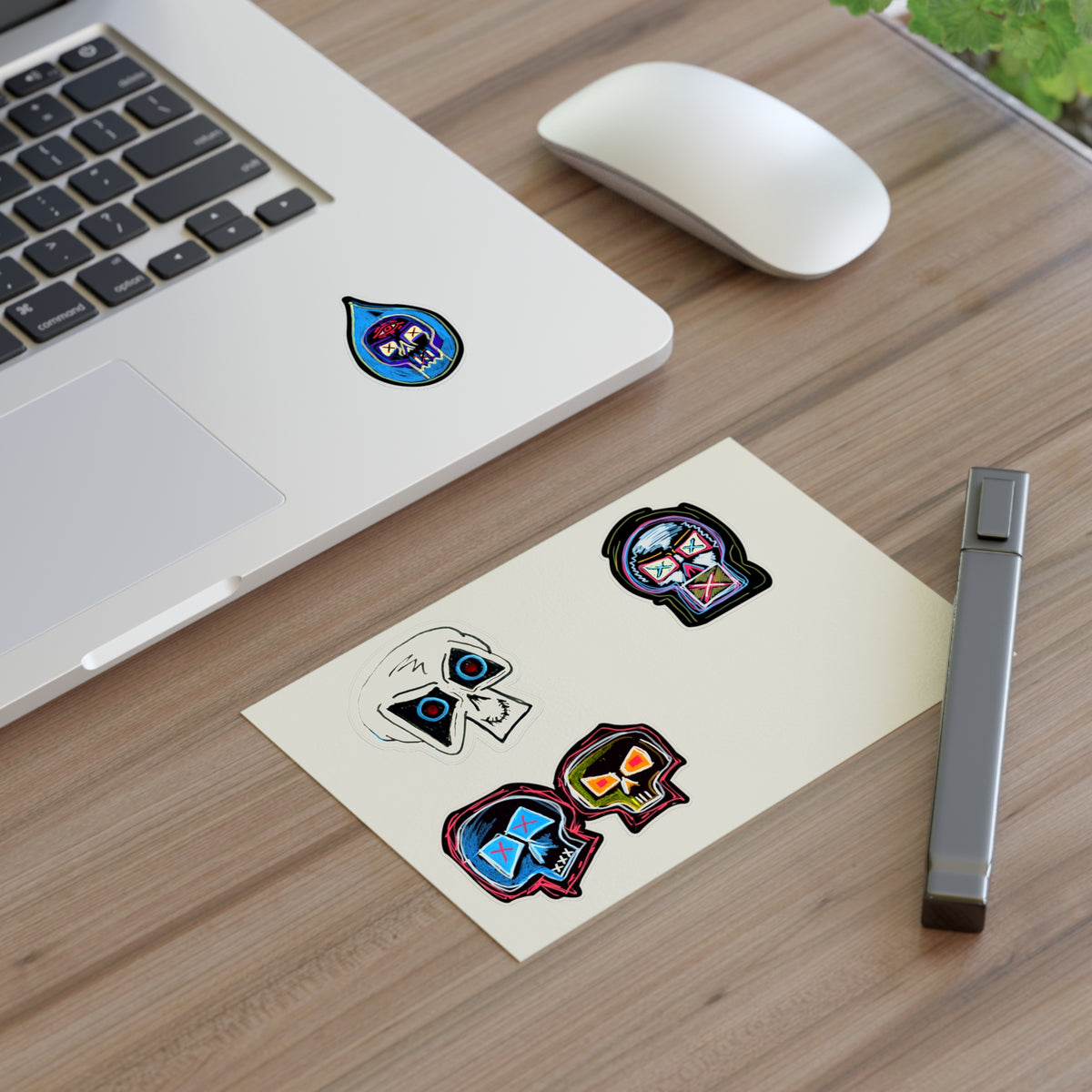 Second Set - Skull Pop Sticker Sheet — Neon Grunge Skull Face Stickers for Junk Journal