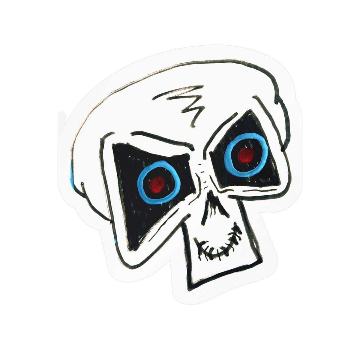 "LOCKED IN" Skull Vinyl Sticker – Kiss-Cut Decal with Blue & Red Eyes