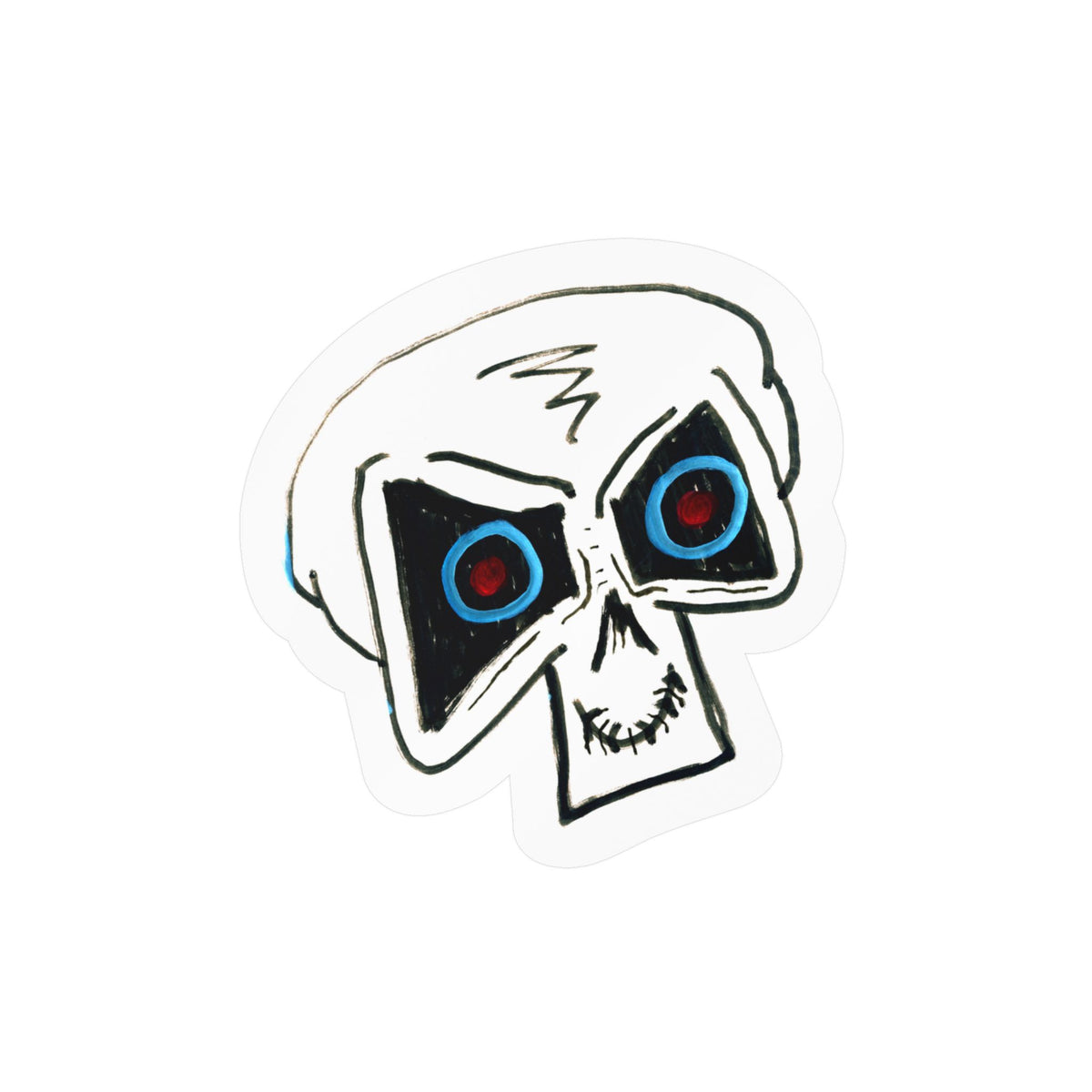 "LOCKED IN" Skull Vinyl Sticker – Kiss-Cut Decal with Blue & Red Eyes