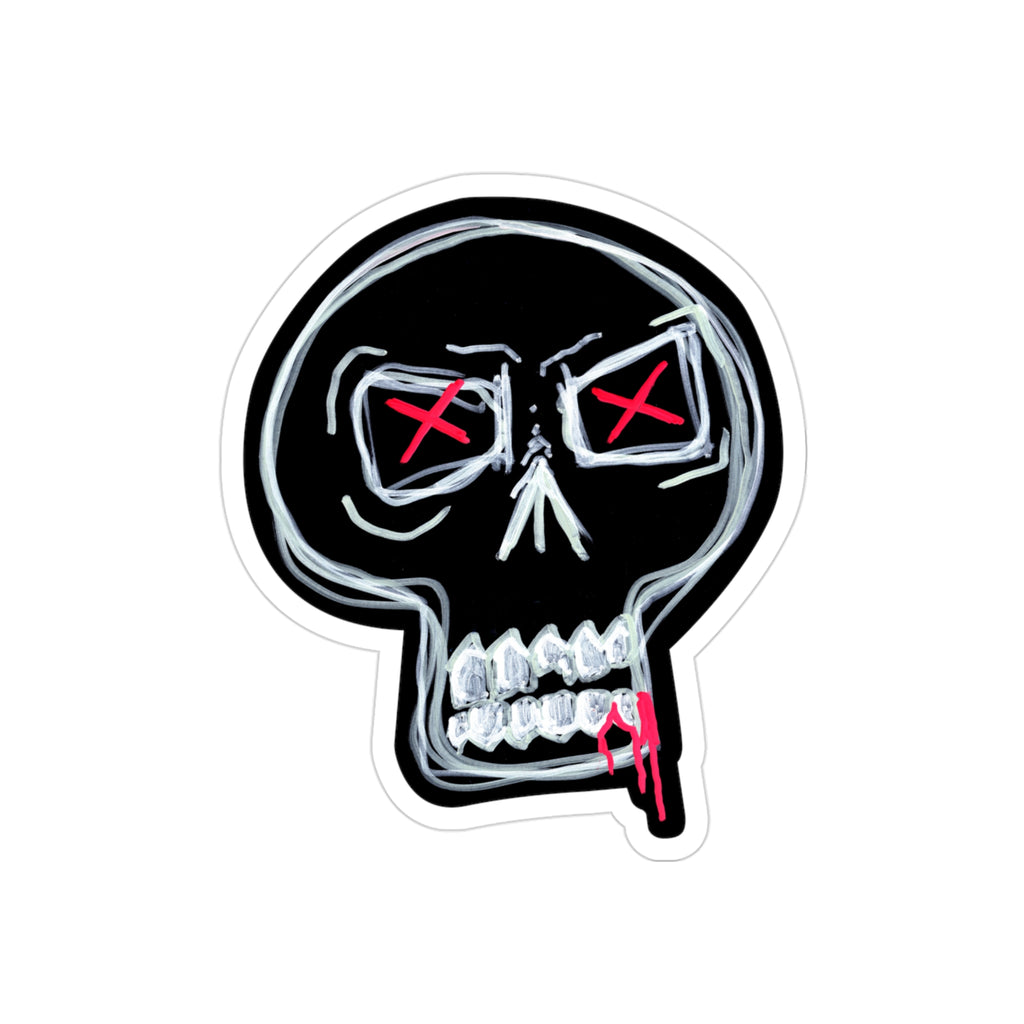 Still Here Car Decal - Die-Cut Outdoor Sticker — Transparent Weatherproof Skull with Red X Eyes