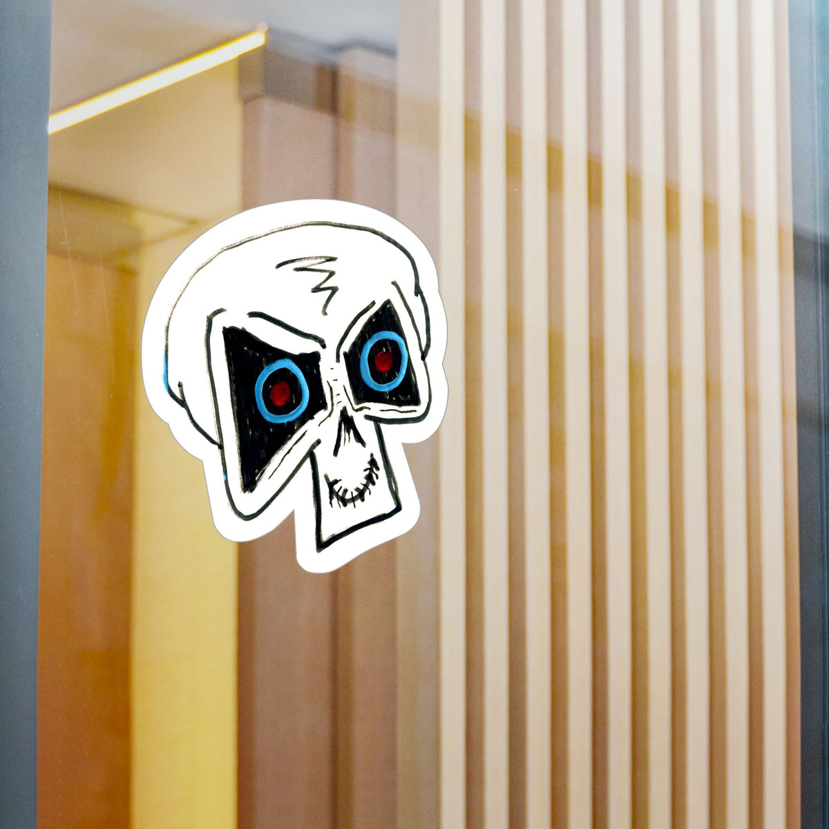 "LOCKED IN" Skull Vinyl Sticker – Kiss-Cut Decal with Blue & Red Eyes