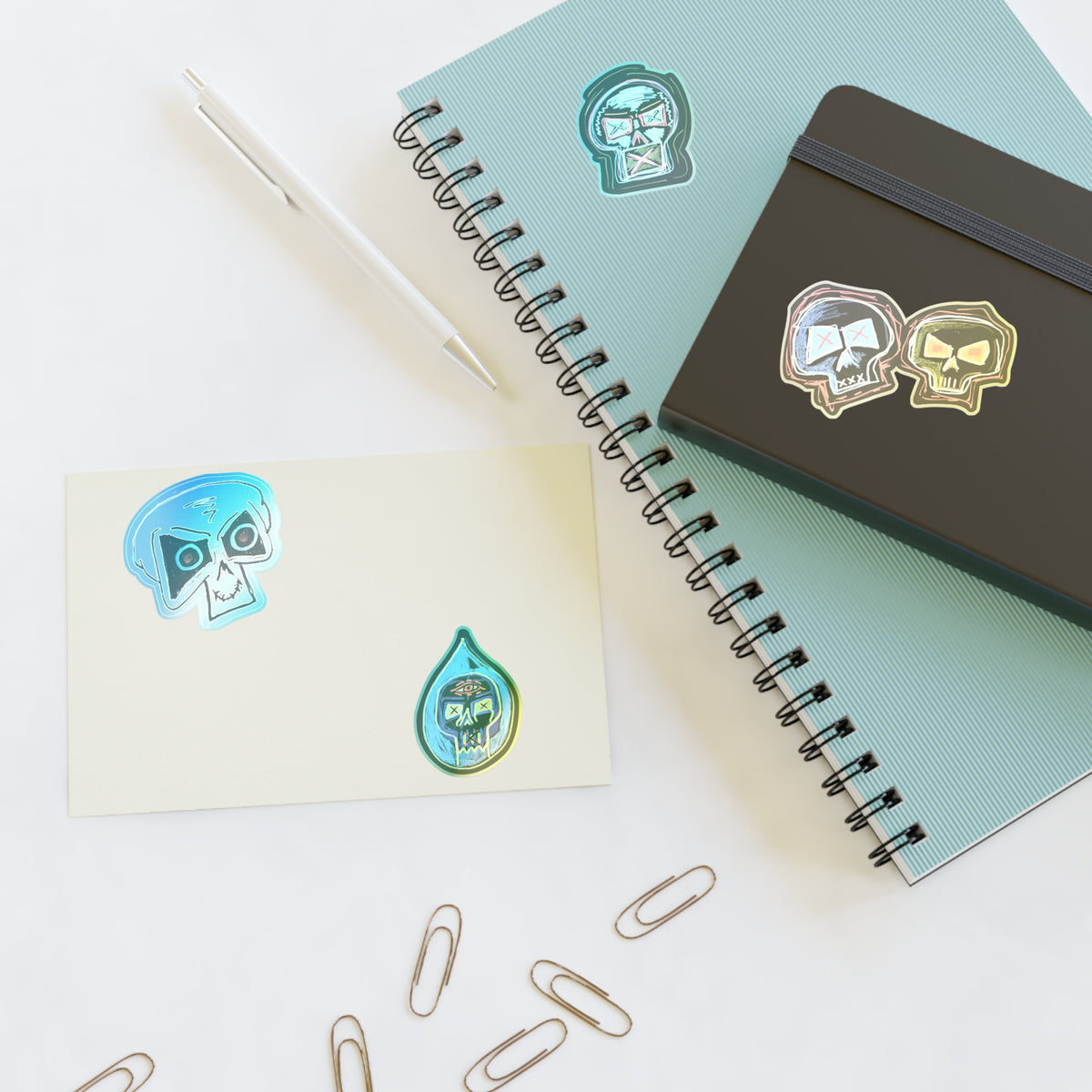 Second Set - Skull Pop Sticker Sheet — Neon Grunge Skull Face Stickers for Junk Journal