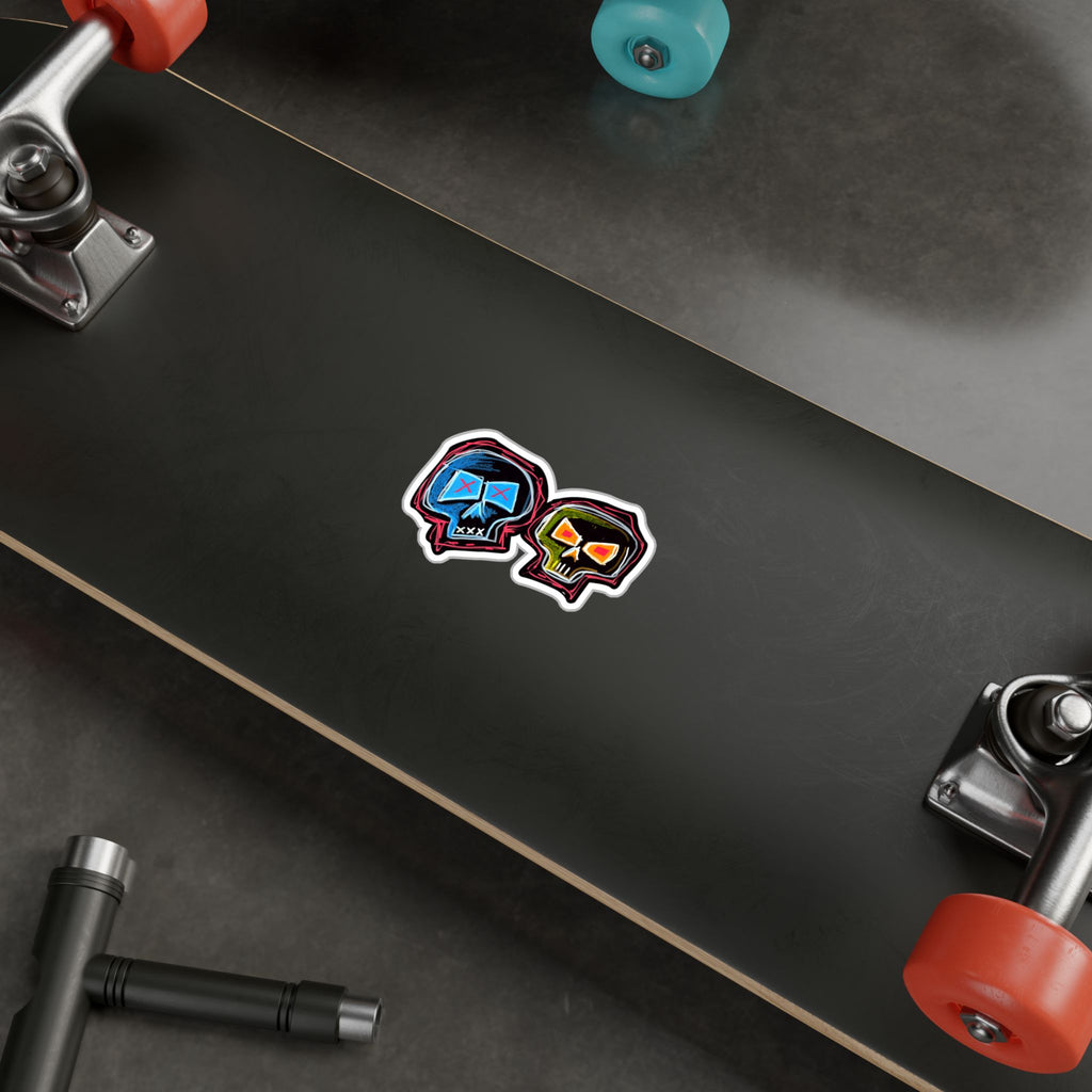 "DUALITY" Kiss-Cut Vinyl Decal — Neon Mask Duo Sticker (Waterproof Laptop & Car Sticker)