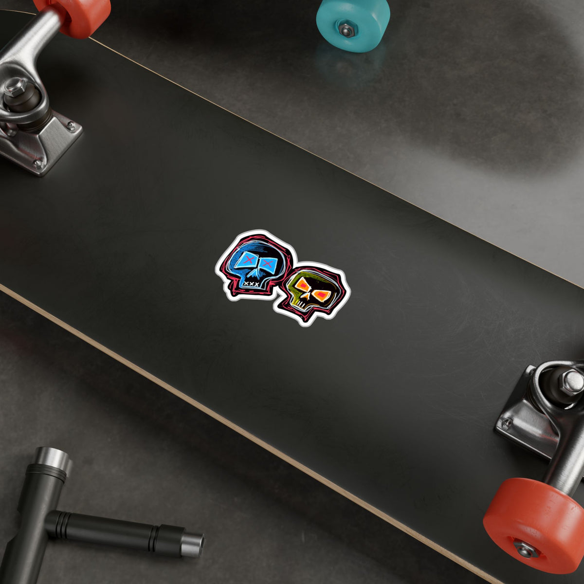 "DUALITY" Kiss-Cut Vinyl Decal — Neon Mask Duo Sticker (Waterproof Laptop & Car Sticker)