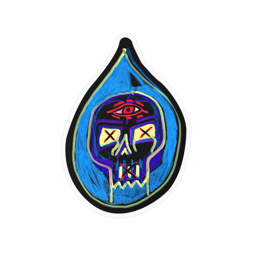 "AWAKE" Skull Drop Vinyl Sticker — Neon Third Eye Kiss-Cut Decal