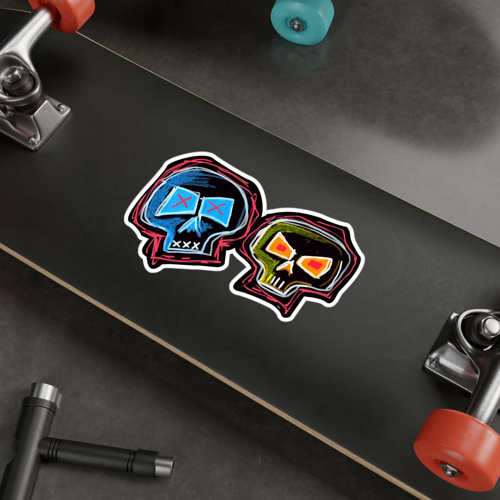 "DUALITY" Kiss-Cut Vinyl Decal — Neon Mask Duo Sticker (Waterproof Laptop & Car Sticker)