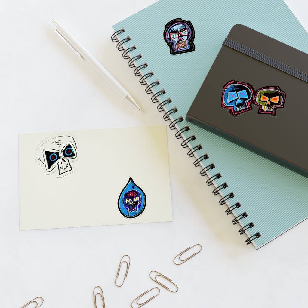 Second Set - Skull Pop Sticker Sheet — Neon Grunge Skull Face Stickers for Junk Journal