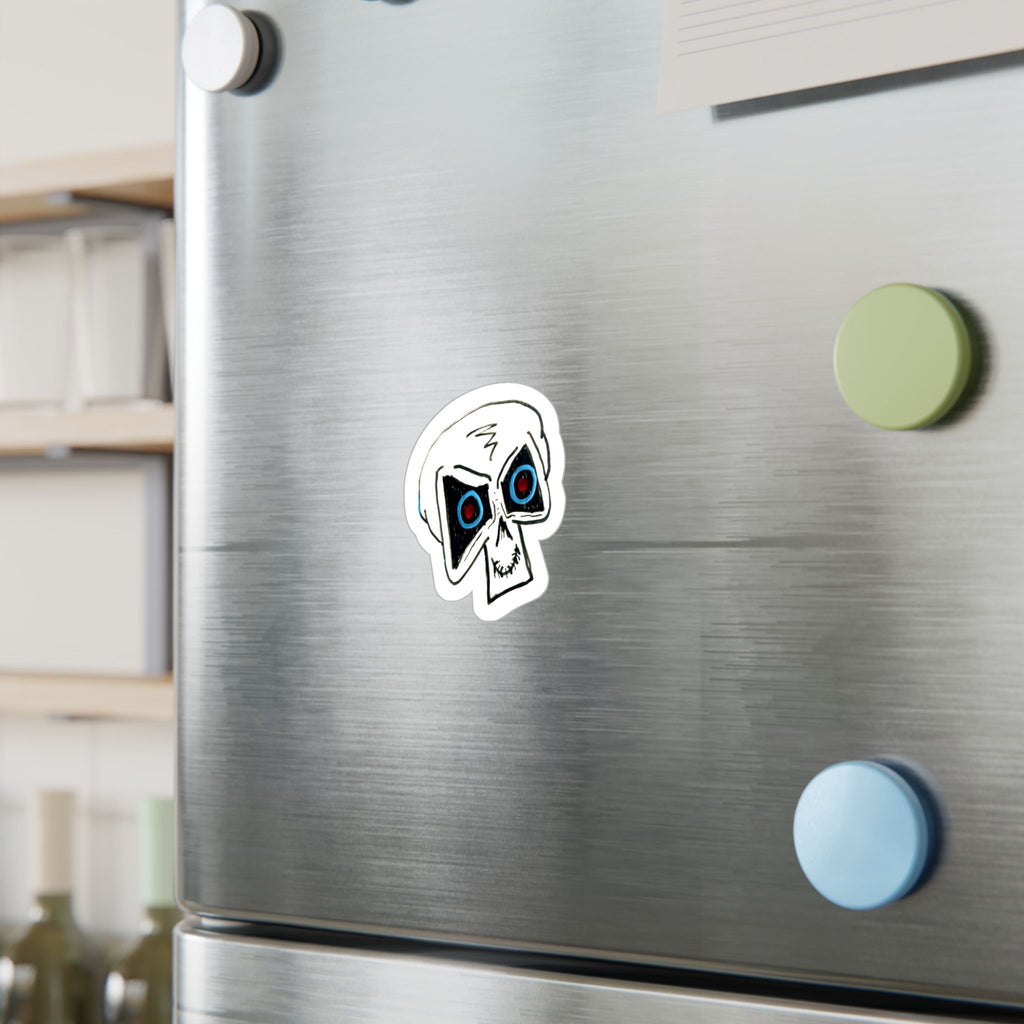 "LOCKED IN" Skull Vinyl Sticker – Kiss-Cut Decal with Blue & Red Eyes
