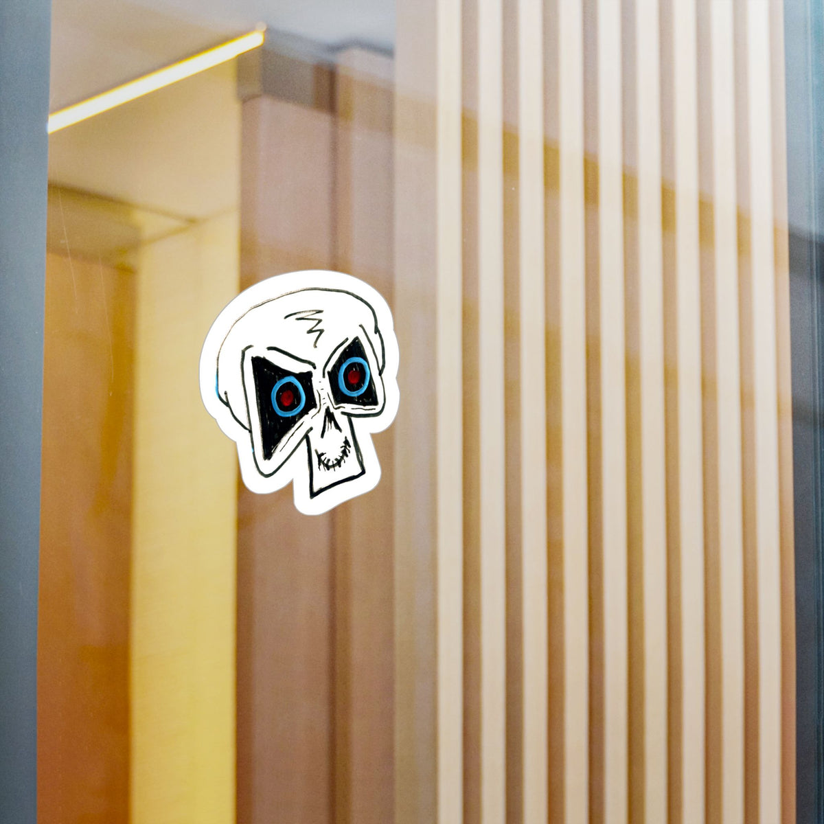 "LOCKED IN" Skull Vinyl Sticker – Kiss-Cut Decal with Blue & Red Eyes