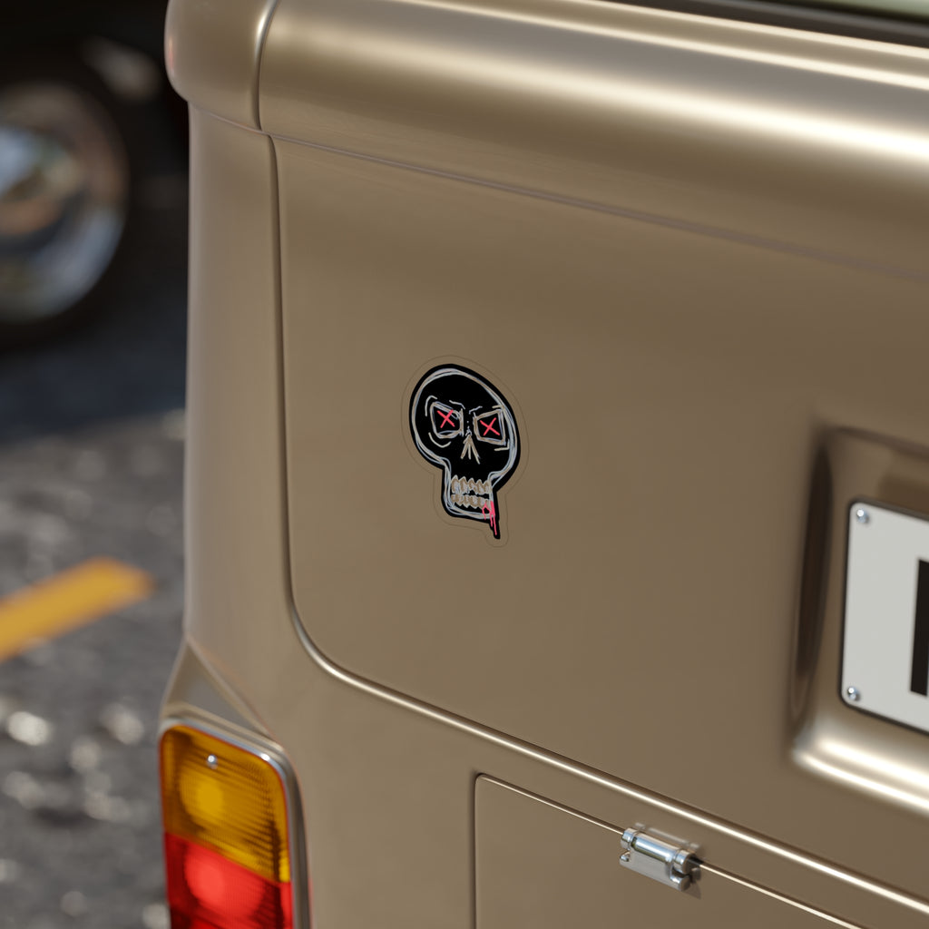 Still Here Car Decal - Die-Cut Outdoor Sticker — Transparent Weatherproof Skull with Red X Eyes