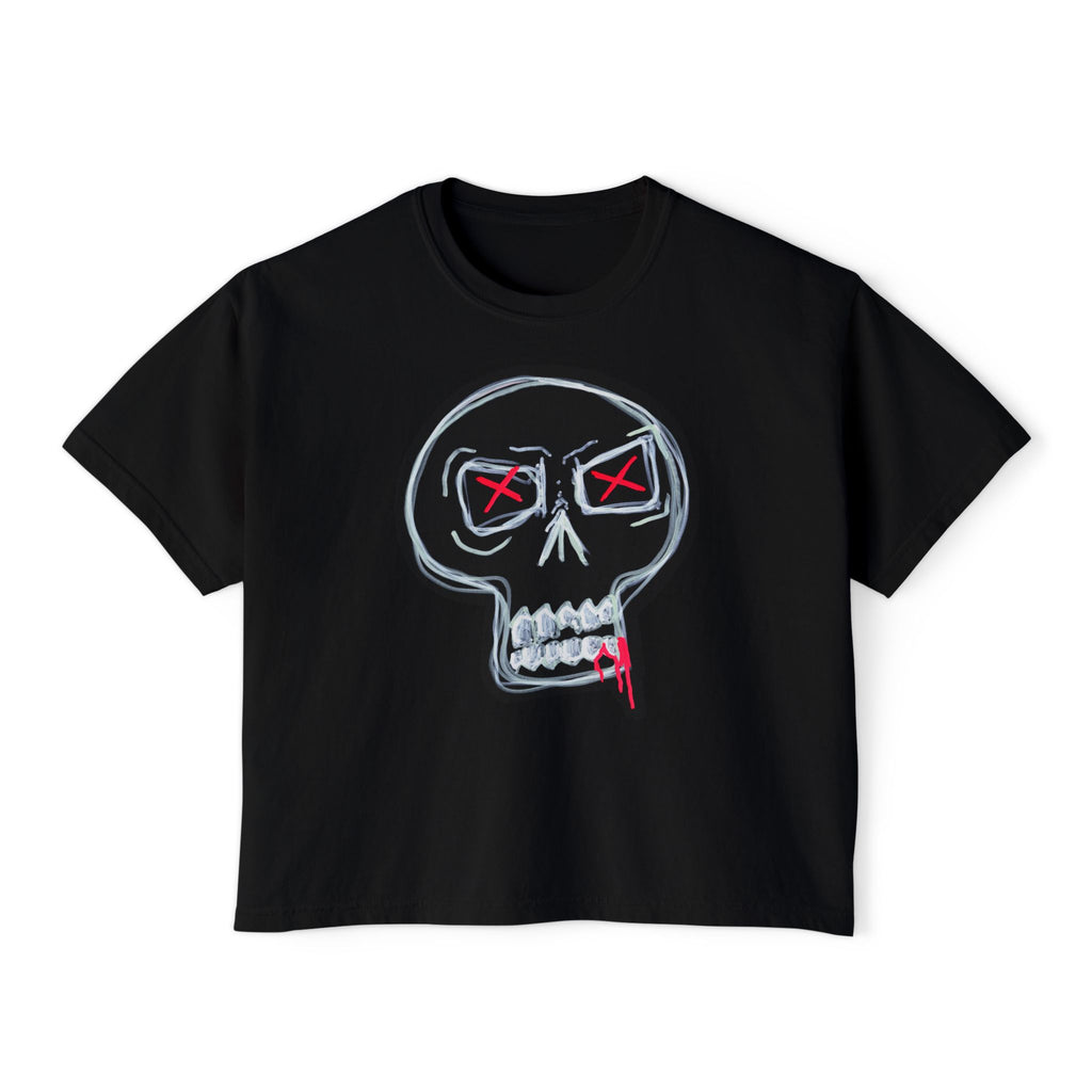 "STILL HERE" Women's Boxy Tee — Neon Sketch Skull Graphic Tee