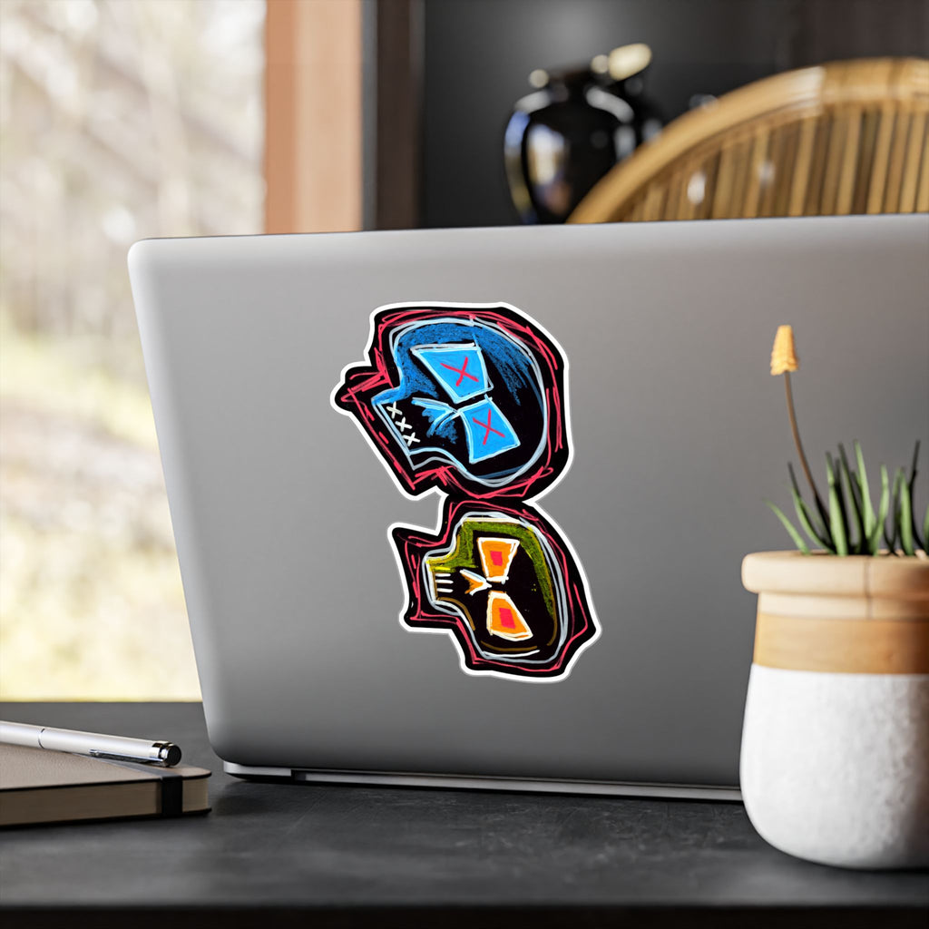 "DUALITY" Kiss-Cut Vinyl Decal — Neon Mask Duo Sticker (Waterproof Laptop & Car Sticker)