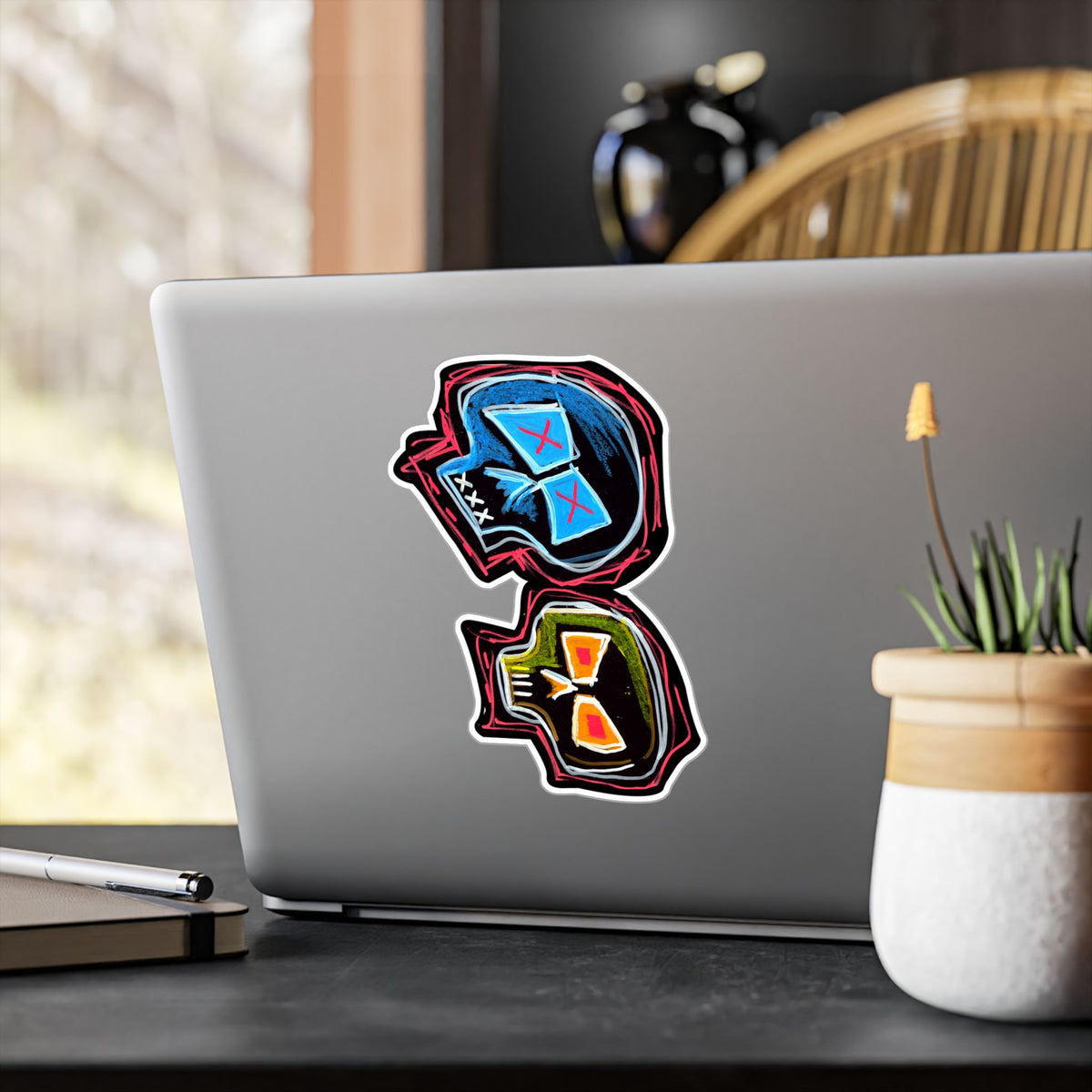 "DUALITY" Kiss-Cut Vinyl Decal — Neon Mask Duo Sticker (Waterproof Laptop & Car Sticker)