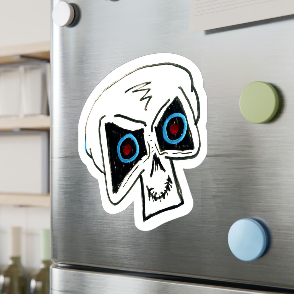 "LOCKED IN" Skull Vinyl Sticker – Kiss-Cut Decal with Blue & Red Eyes