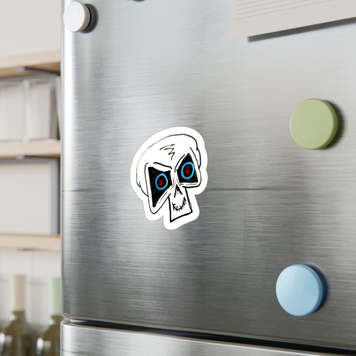 "LOCKED IN" Skull Vinyl Sticker – Kiss-Cut Decal with Blue & Red Eyes