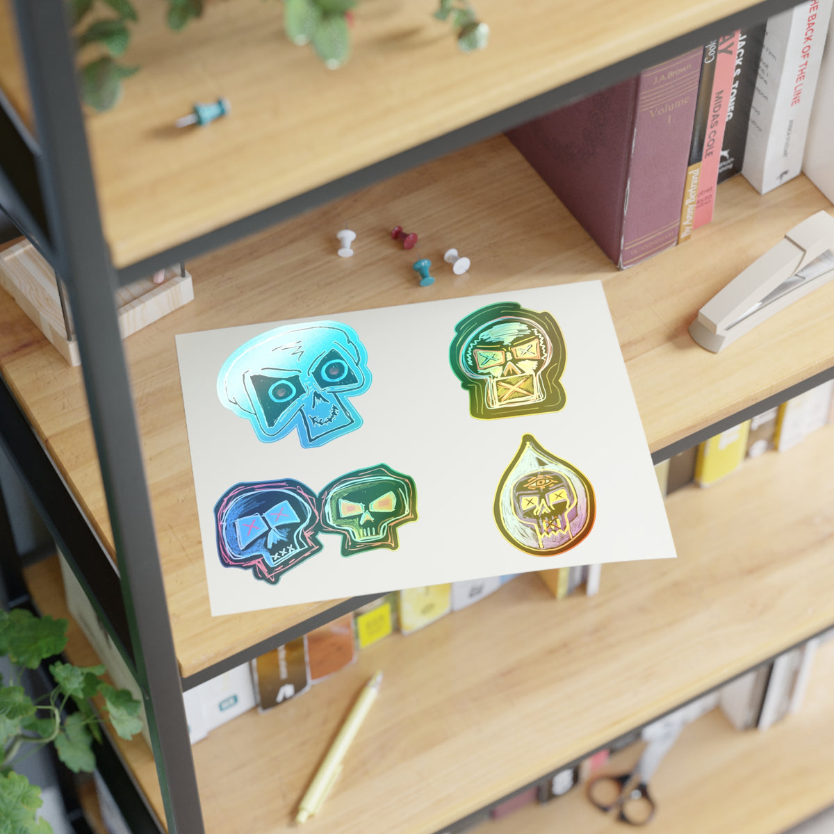 Second Set - Skull Pop Sticker Sheet — Neon Grunge Skull Face Stickers for Junk Journal