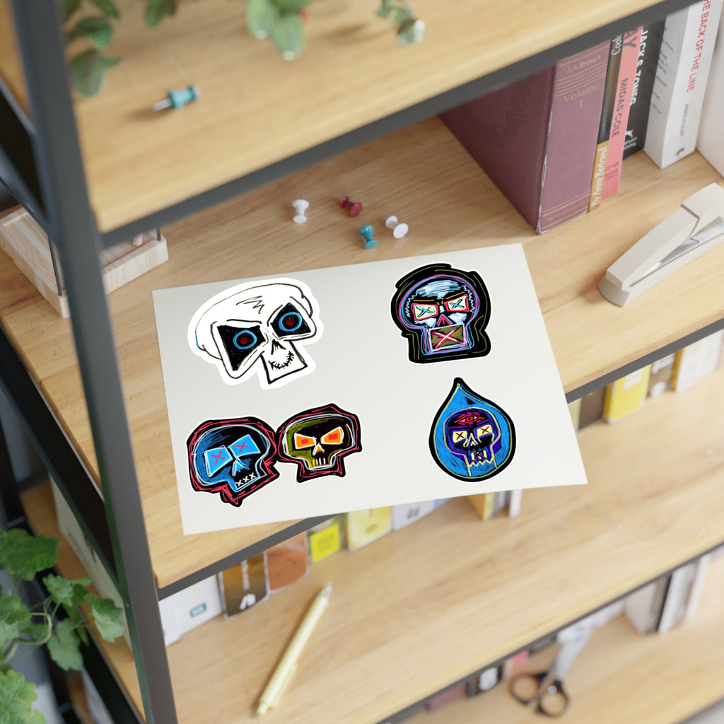 Second Set - Skull Pop Sticker Sheet — Neon Grunge Skull Face Stickers for Junk Journal