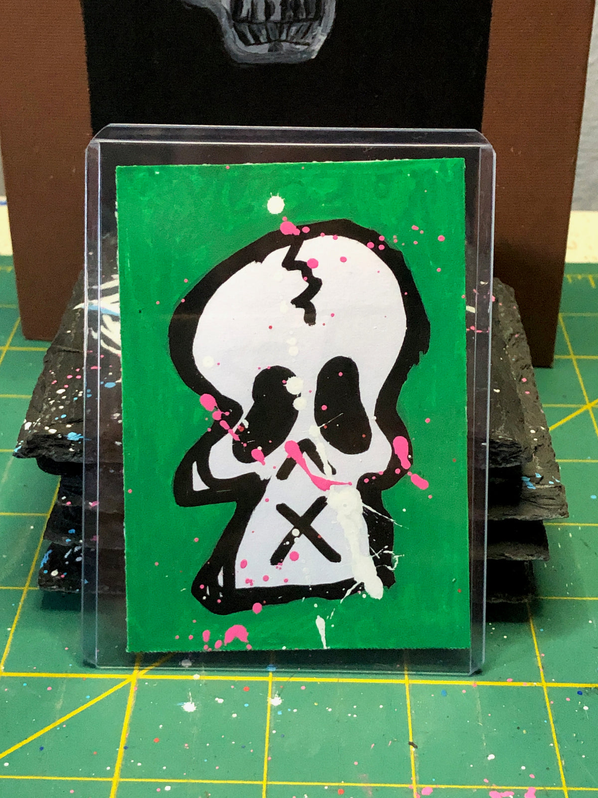 Skull on Green - 1 of 1 Art Cards - Collectibles