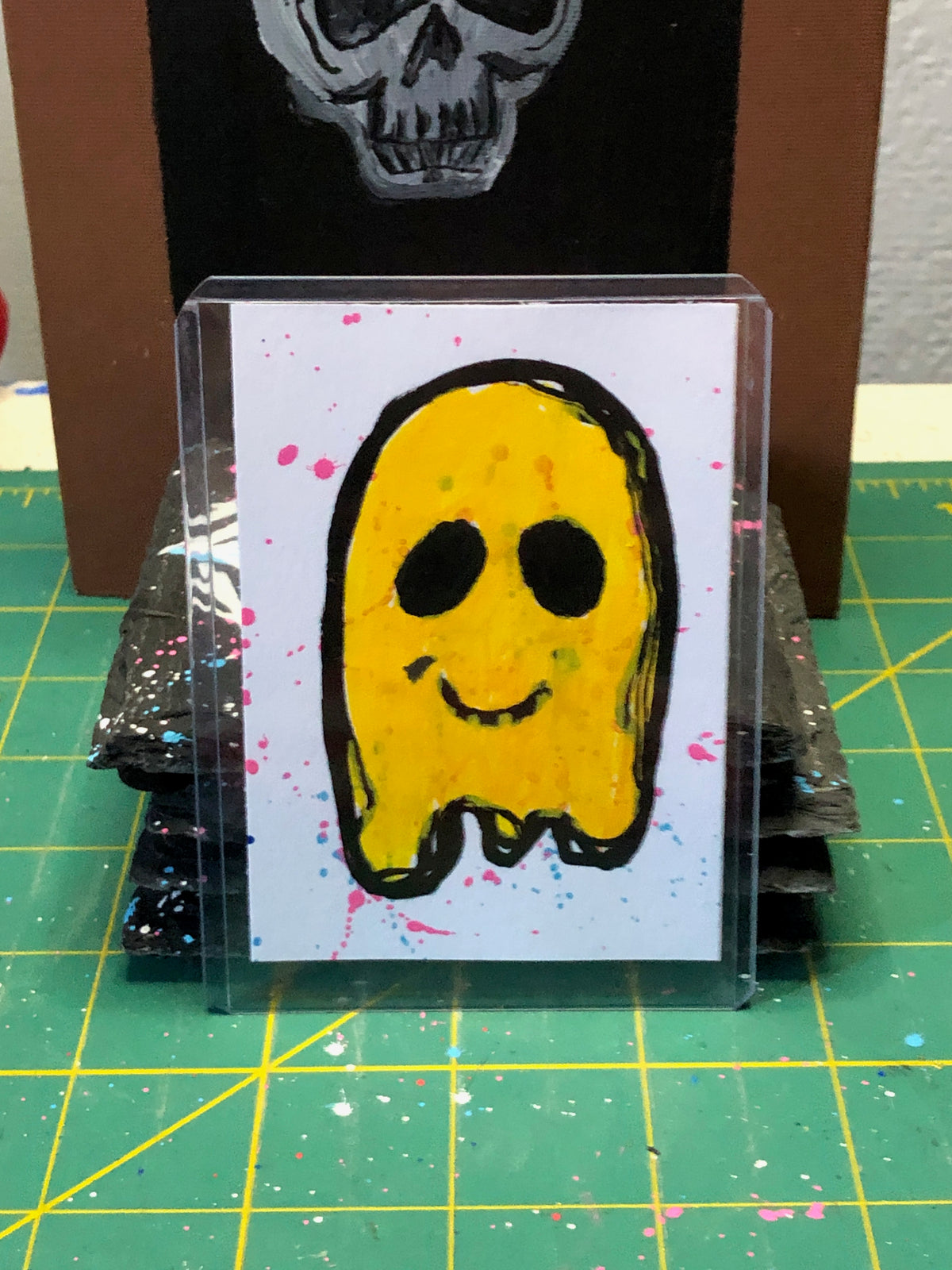 Yellow Ghost on Splatter White - 1 of 1 Art Cards - Collectibles