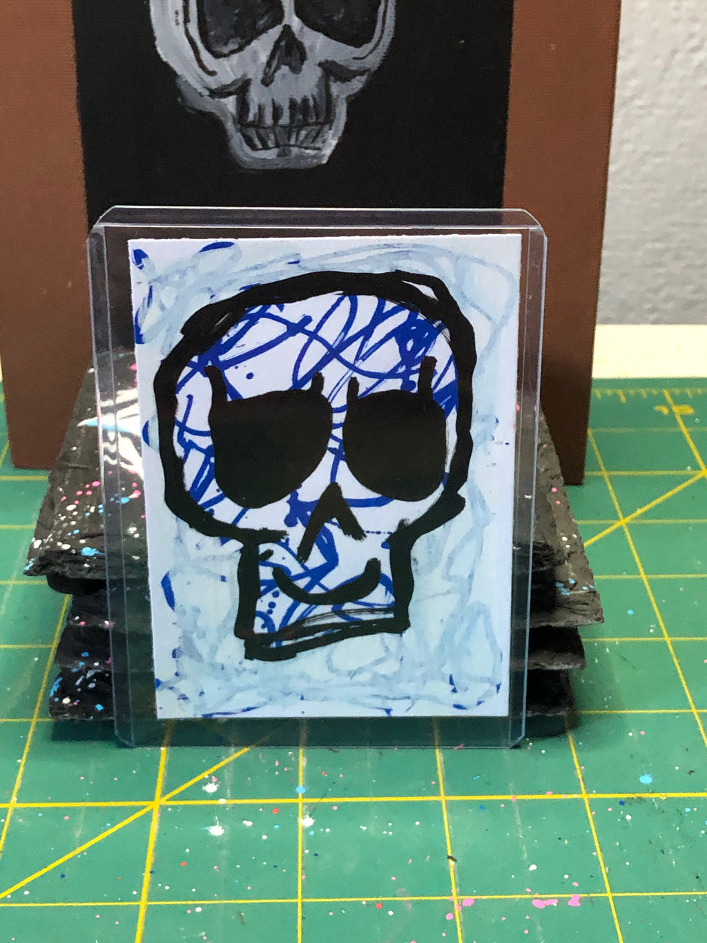 Abstract Skull on Scribbles - 1 of 1 Art Cards - Collectibles